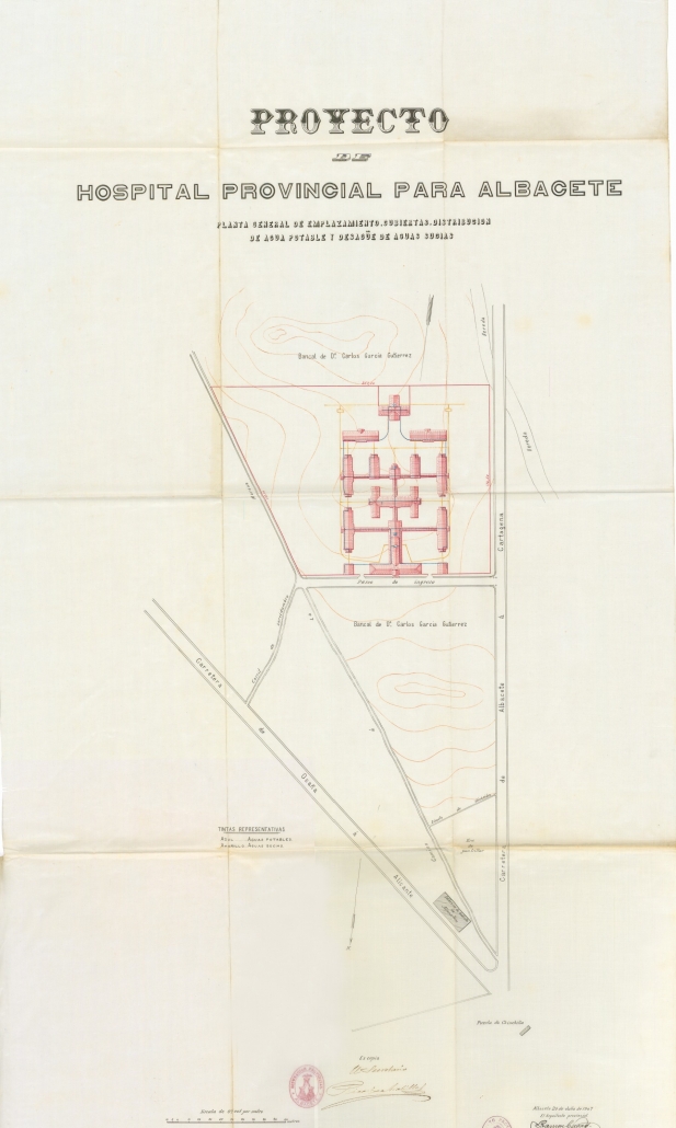 1907. Proyecto Hospital Provincial. Plano de emplazamiento. Archivo Diputación de Albacete