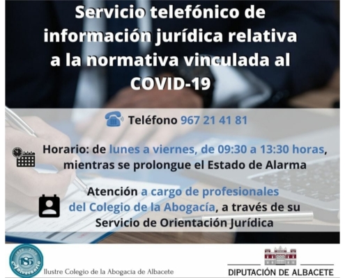 La Diputación y el Colegio de la Abogacía ponen a disposición de la ciudadanía un servicio de orientación jurídica vía telefónica sobre la ...