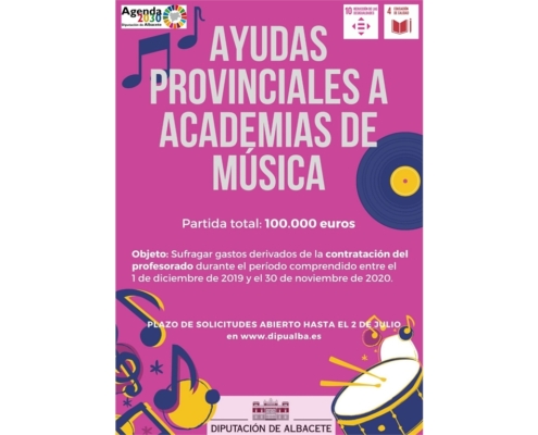 La Diputaci&oacute;n contribuir&aacute; al sostenimiento de las Academias de M&uacute;sica de la provincia con una partida de ayudas de 100.000&euro;