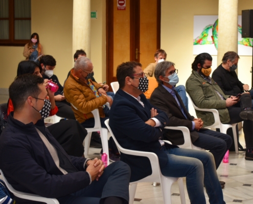 Los diputados provinciales, Miguel Zamora y Pedro Antonio González, junto al concejal de Albacete Modesto Belinchón y al director de Abycine, Jo ...