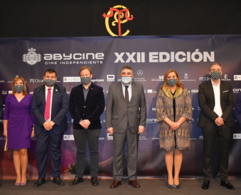 Foto de familia. Abycine 2020, con la presencia del ministro de Cultura, los vicepresidentes de la Diputación, Juanra Amores y Amparo Torres, el  ...