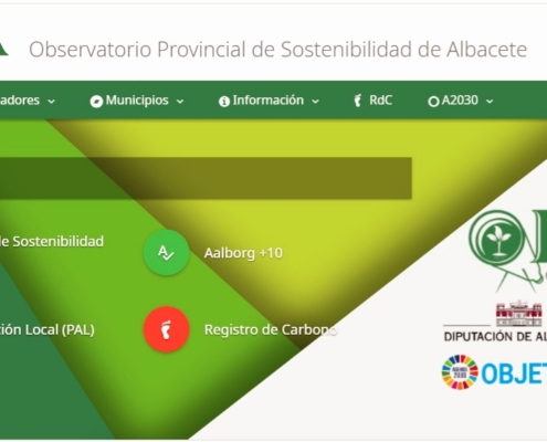 Imagen de la página web del Observatorio Provincial de Sostenibilidad con sus principales pestañas: indicadores de sostenibilidad local, Planes  ...