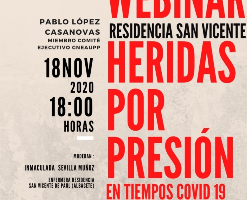 Cartel promocional del Webinar: Heridass por presión en tiempos de Covid-19