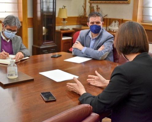 El presidente de la Diputación, el diputado de Igualdad (de frente) escuchan a la jefa de la Unidad de Coordinación contra la violencia sobre la ...