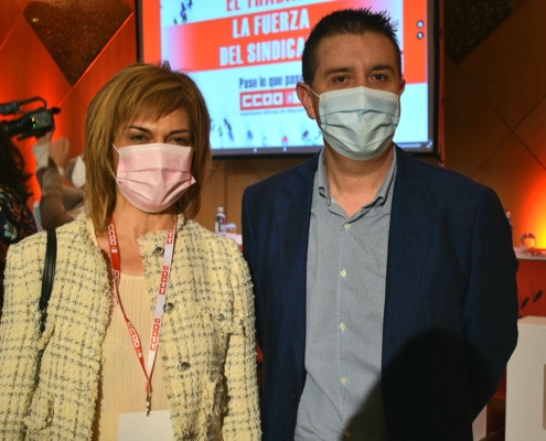 El presidente de la Diputación , Santi Cabañero, y Carmen Juste antes del comienzo del XII Congreso Provincial de CCOO Albacete