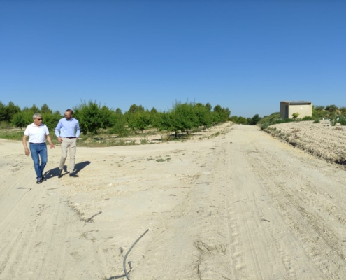 El vicepresidente de la Diputación, Fran Valera, junto al alcalde de Fuente Álamo, Félix Torralba, durante la visita a uno de los caminos rural ...