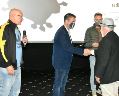 Un momento de la presentación en los cines Yelmo del documental Linda Baker la mujer de hierro