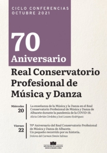 imagen díptico ciclo de conferencias 70 aniversario Real conservatorio profesional de música y danza. Diputación provincial de Albcete