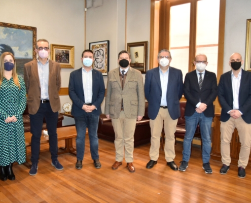 Foto de familia del encuentro entre el presidente de la Diputación y el diputado de Sanidad con representantes del Colegio Oficial de Farmacéuti ...