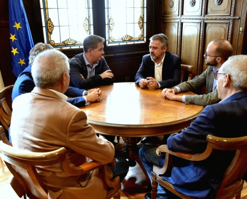 Imagen de un momento del encuentro entre el presidente y el vicepresidente de la Diputación con representantes de FICE Almansa