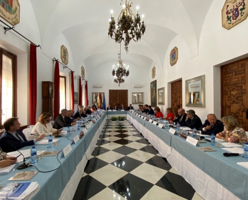 Imagen general frontal durante la reunión de la Comisión de Diputaciones, Cabildos y Consejos Insulares de la FEMP celebrada en Cáceres