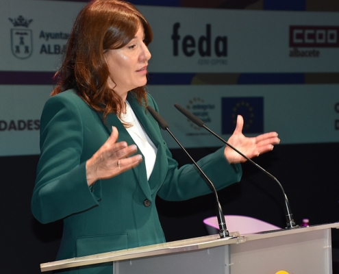 La consejera de Igualdad durante su discurso en la apertura del I Congreso Europeo de Igualdad del OPI Albacete