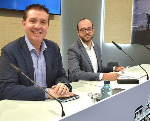 Imagen de archivo del presidente y del vicepresidente provinciales, Santi Cabañero y Fran Valera, en la sala de prensa de la Diputación de Albacete