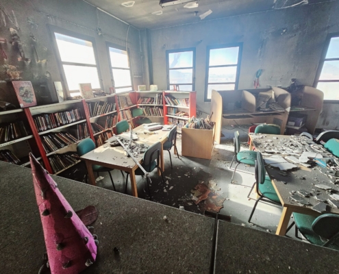 Plano general de la biblioteca de Alatoz tras el incendio